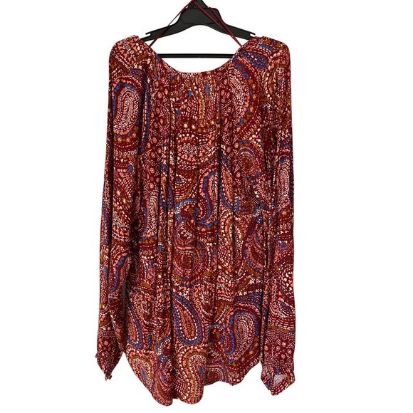 Knox Rose Tunic Blouse Large Multicolor Paisley Boho Peasant Long Sleeve NWT - Picture 2 of 9